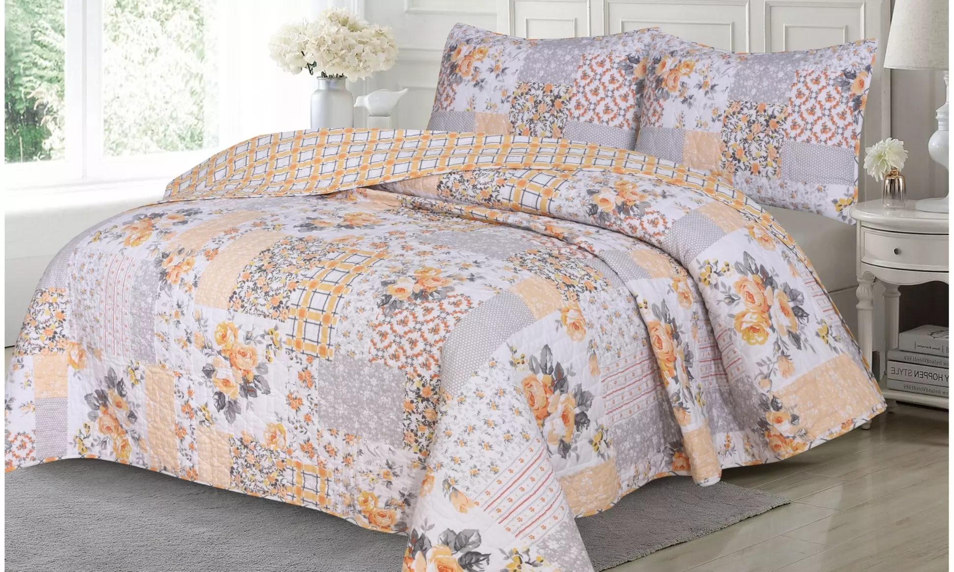 3 Piece Quilt Set Lightweight Bedspread with 2 Matching Pillow Shams Bedding Set