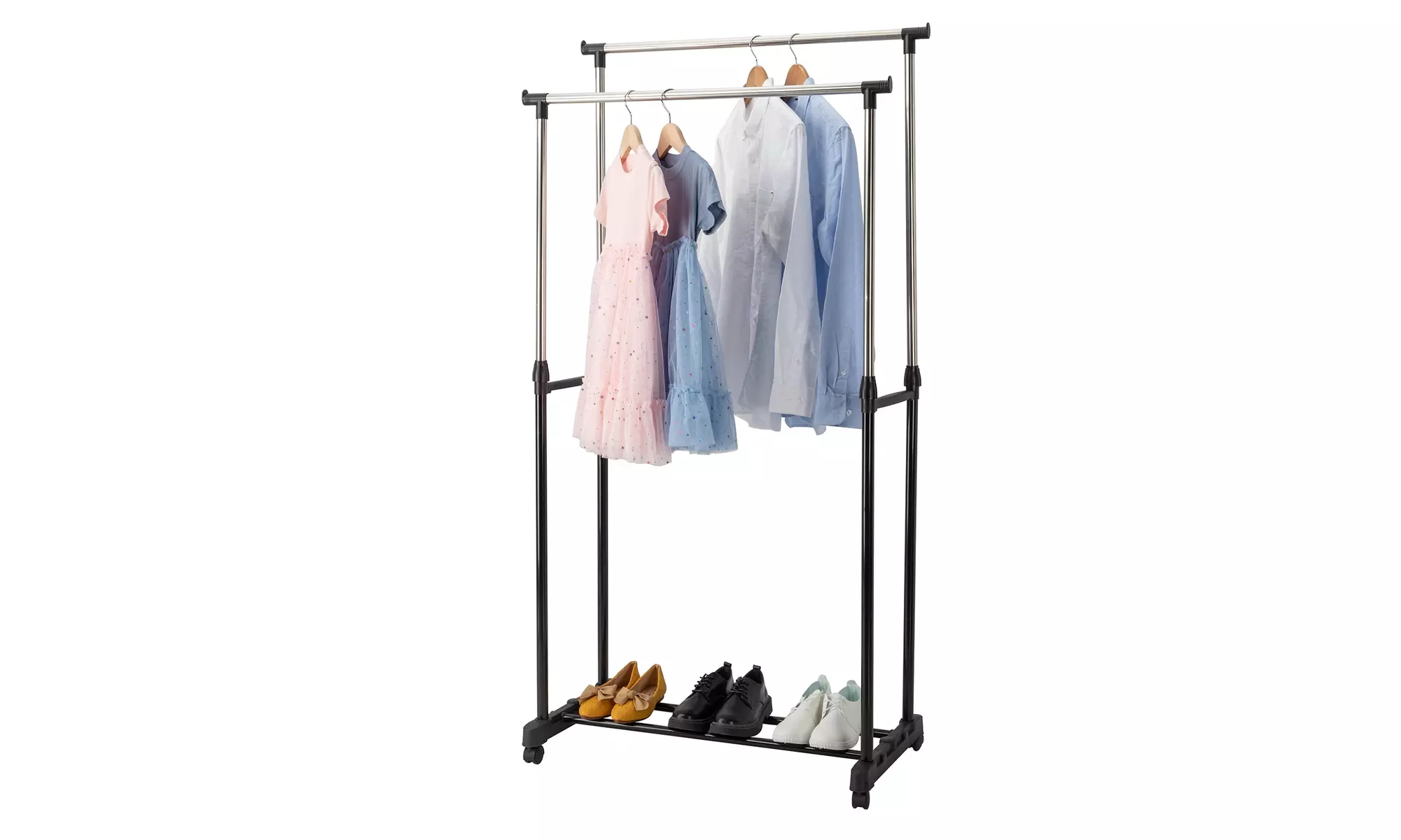 Single/Double Rail Stretching Stand Clothes Rack with Shoe Shelf