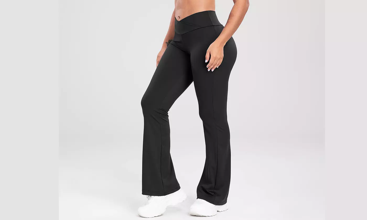 Women's Flare Leggings High-Waisted Wide Leg Crossover Tummy Control Yoga Pants