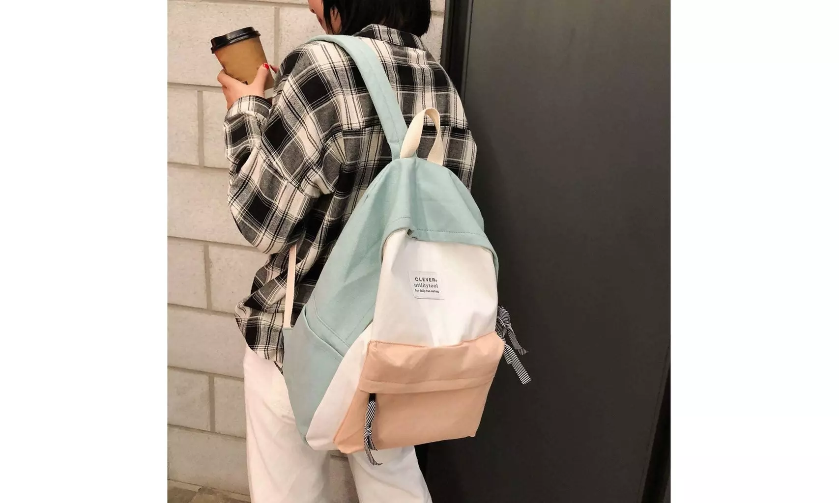 YaoyaoK Corduroy School Backpacks Simple Backpack Solid Color - Second Medium