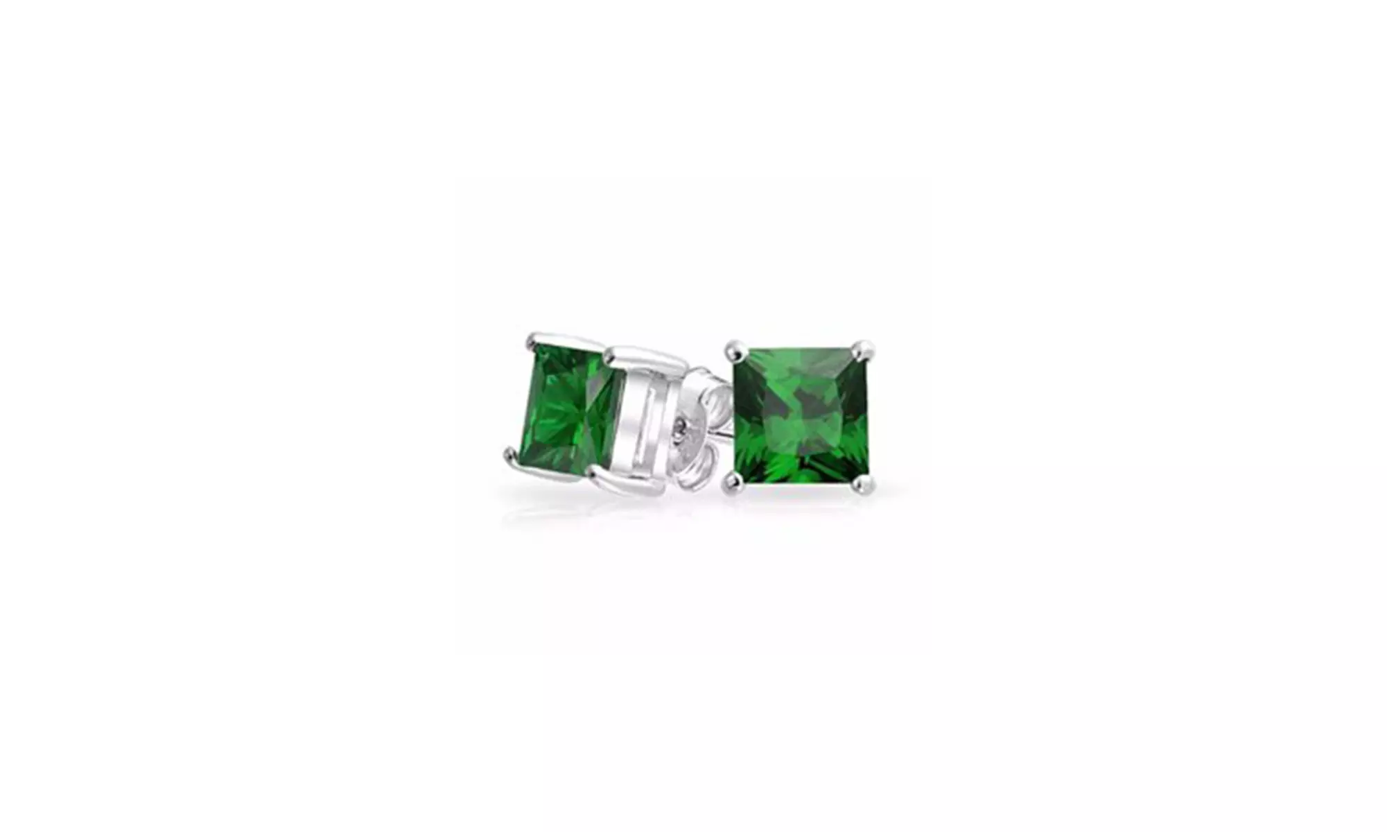 14k White Gold Plated 1 Ct Princess Cut Green Sapphire Stud Earrings.