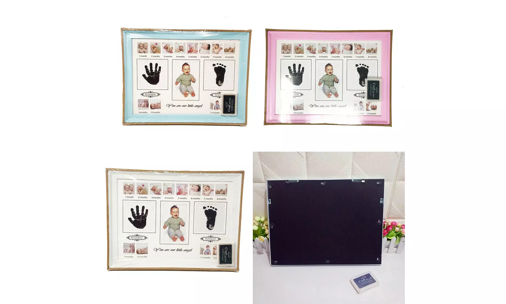 Baby Photo Handprint Footprint Milestone Moments First Year Keepsake Frame - Primary Image
