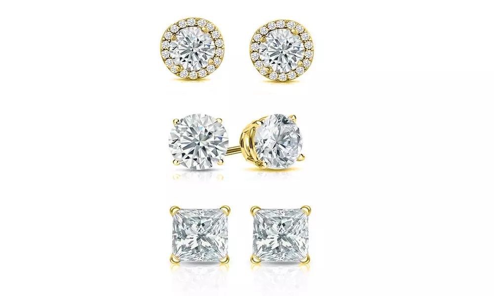 7.00 CTTW 3 Pairs Earrings Set in Gift Box W Crystals From Swarovski