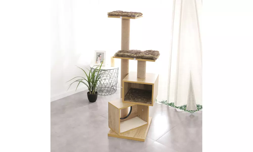 Cat Tree Cat Tower Sisal Scratching Post Double Condos Kitten Activity Centre