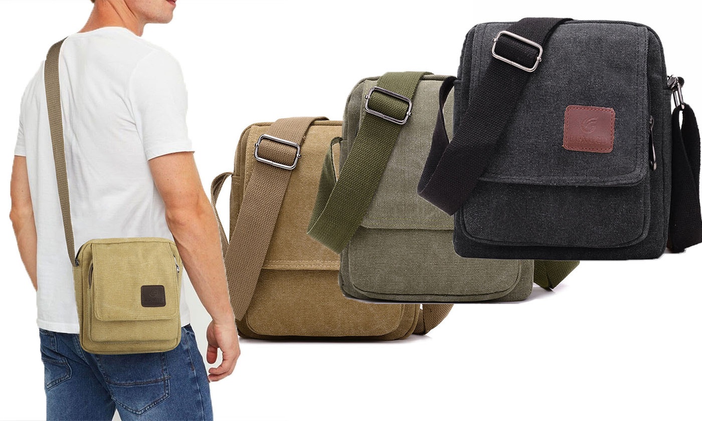 Mens Vintage Canvas Crossbody Bag School Satchel Messenger Shoulder Bag