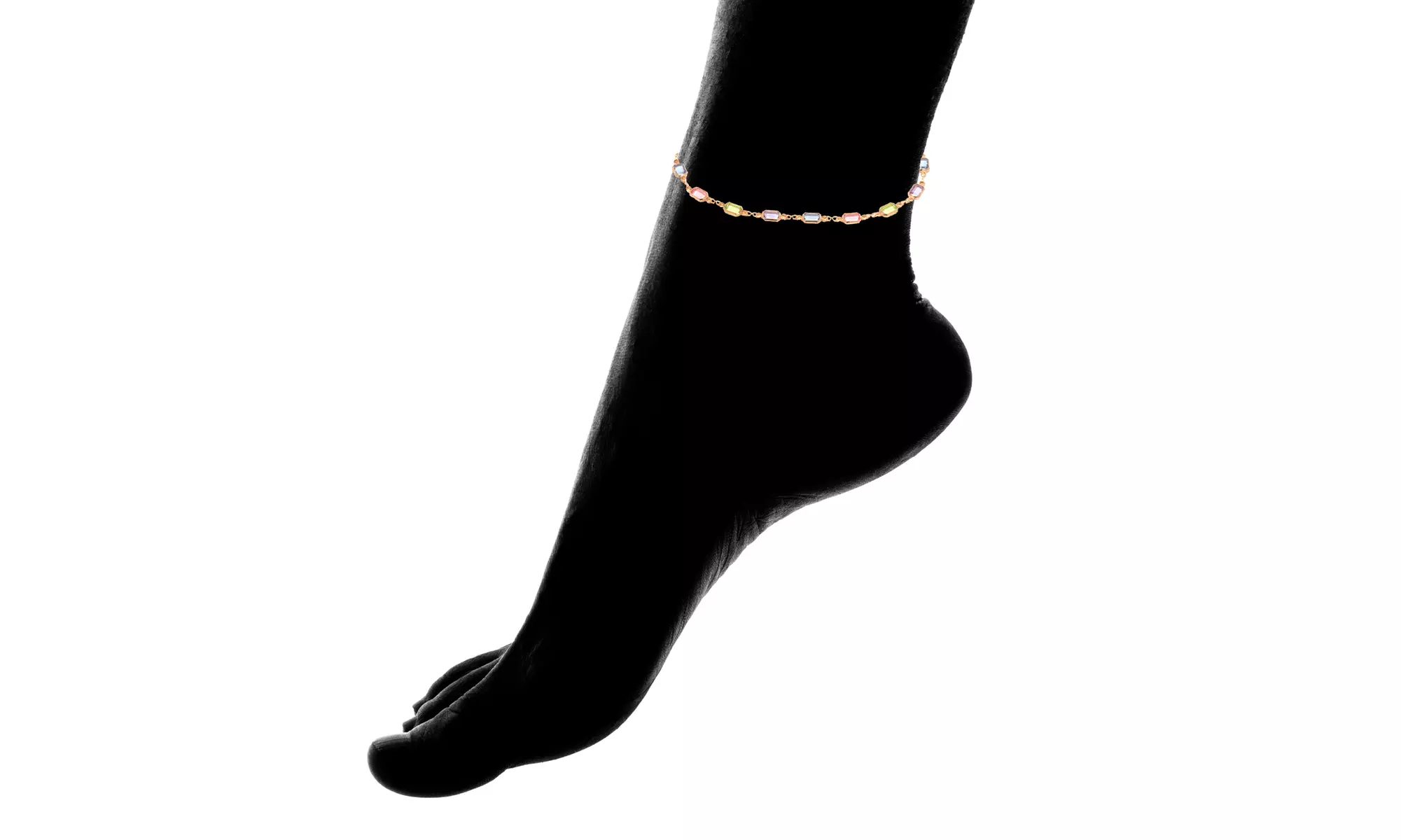 18K Gold Plated and Light Multi Color Crystal Block Ankle Bracelet