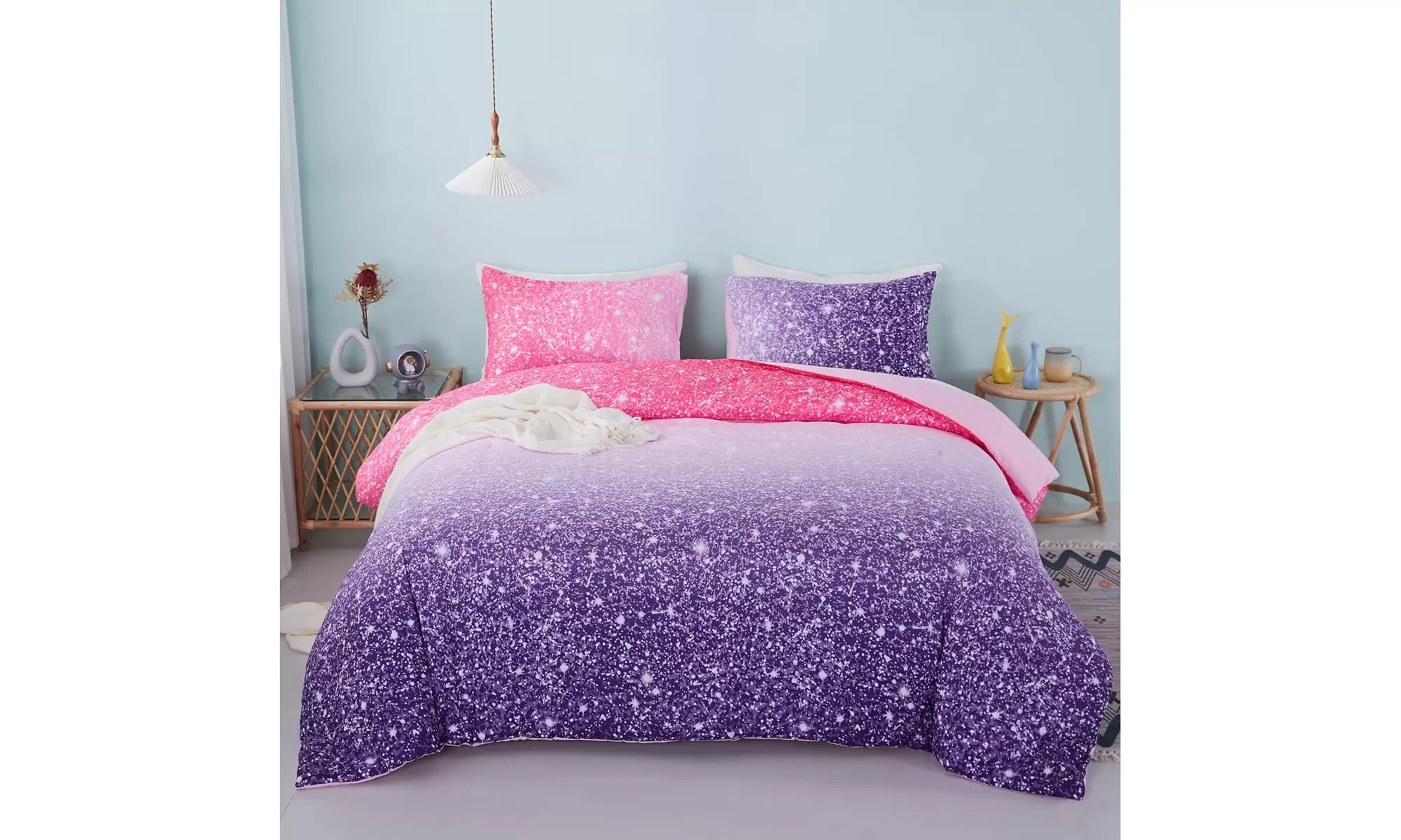 KADSH Twin Size Comforter Sets - Girls Galaxy Purple Bedding Comforter Set - Primary Image