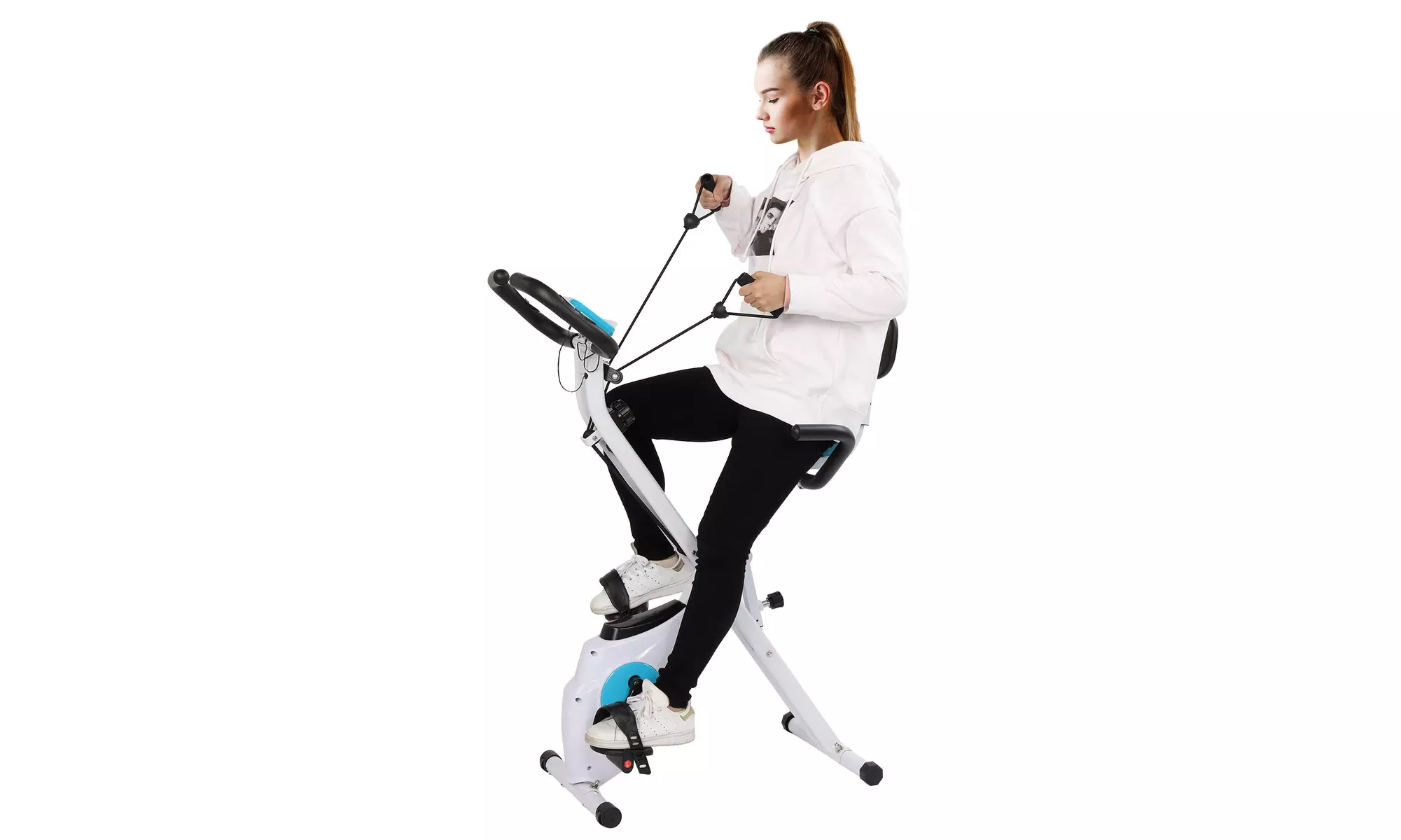 Foldable Upright Exercise Bike, Indoor Stationary X Bike Training, White - Primary Image