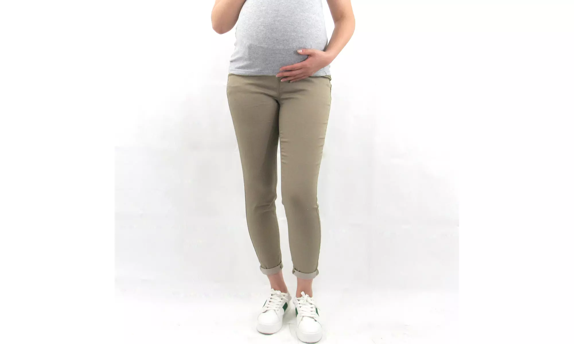 Indigo Poppy Khaki Maternity Pants - Primary Image