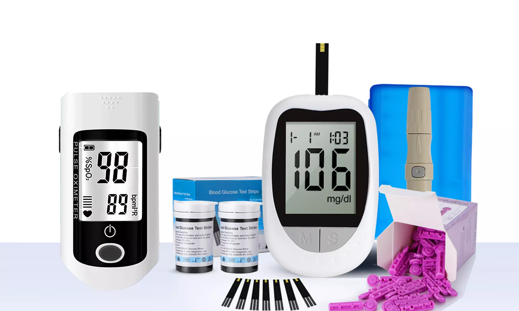 Blood Glucose Monitor & Fingertip Pulse Oximeter Diabetic Blood Glucose Testing - Primary Image
