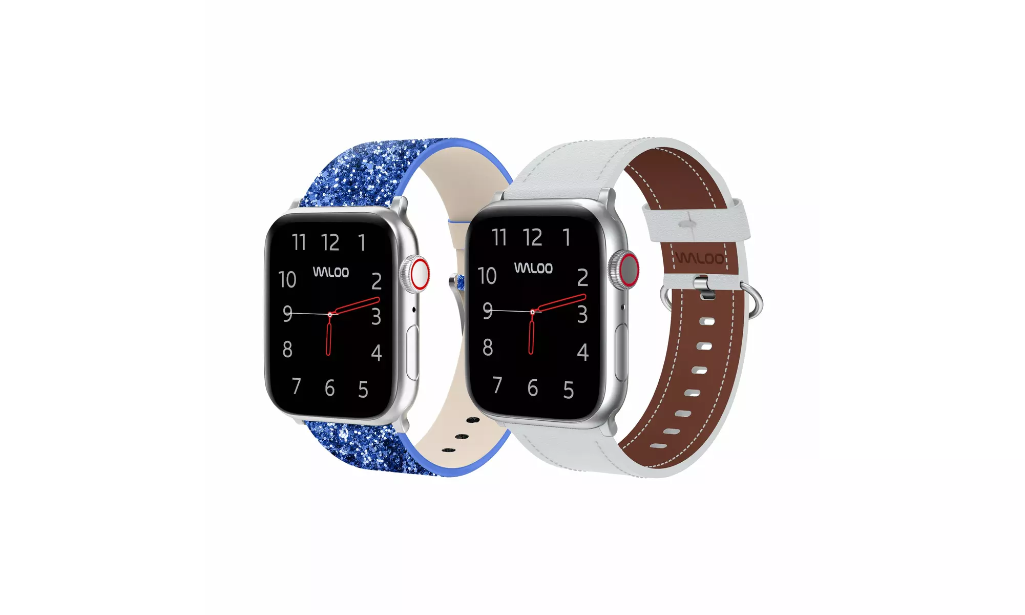 Waloo 2-Pack Leather Bling and Classic Leather Apple Watch Bands