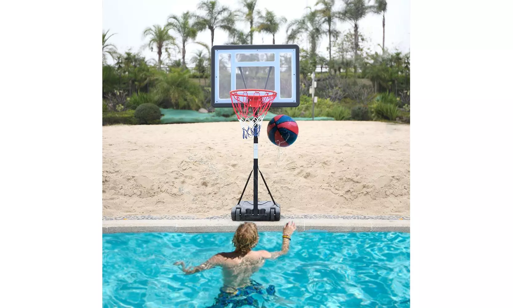 Portable Movable Swimming Pool PVC Transparent Backboard Basketball Stand  - Primary Image