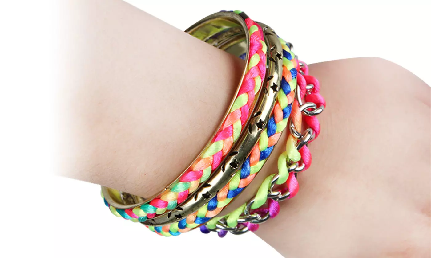 Colorful Woven Burnished Gold Friendship Bracelet Set (4-Piece) 