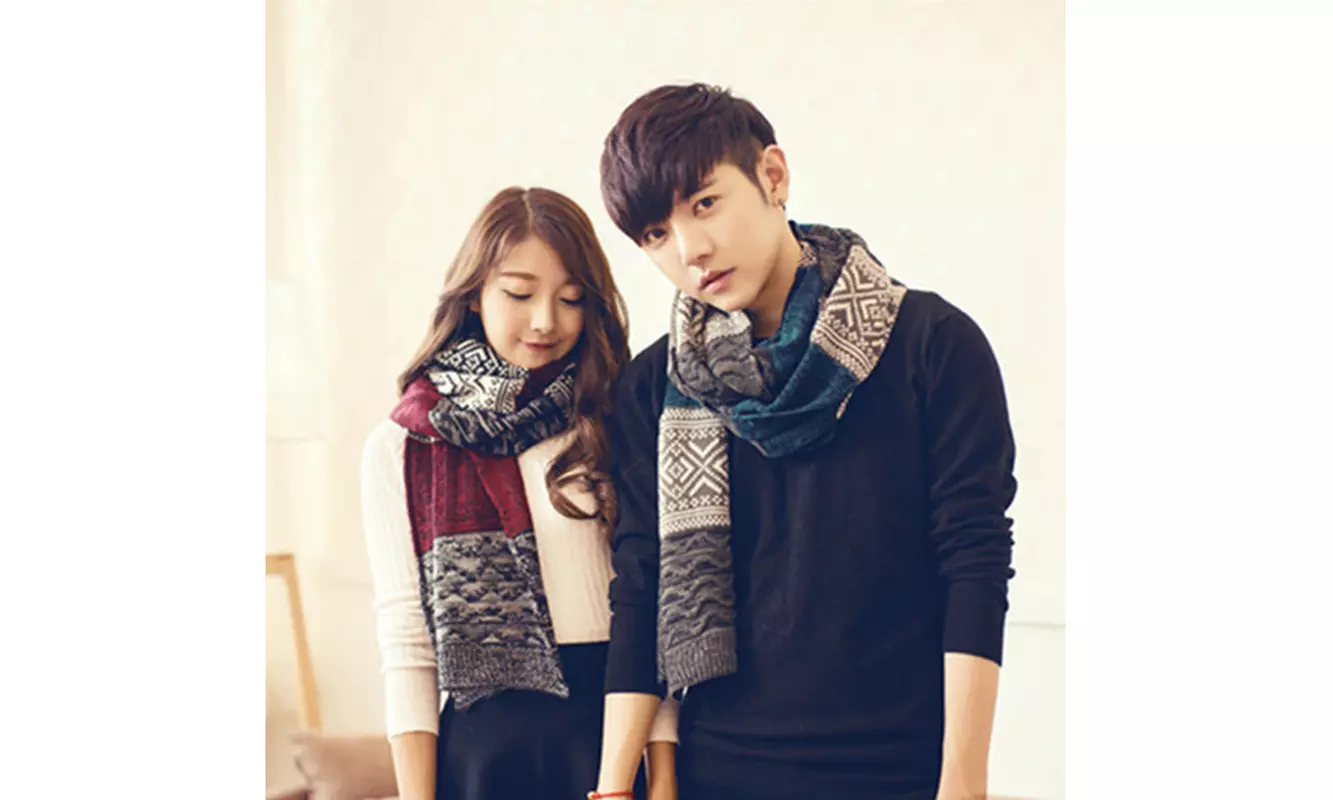 Unisex Winter Warm Large Scarves Knit Patchwork Color Wrap Shawl Scarf  - Primary Image