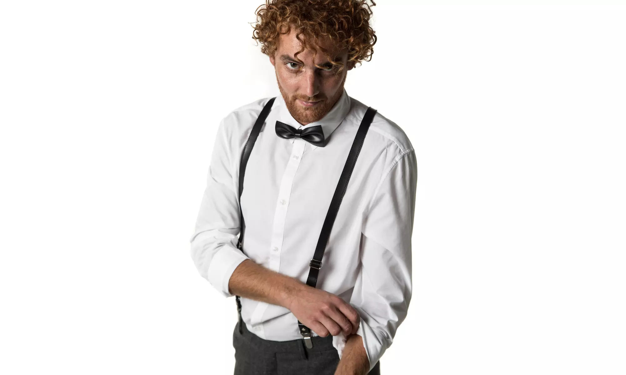 Mio Marino Men's KLOOPE Leather Suspenders - Y Back - Bowtie Suspender Set - Primary Image
