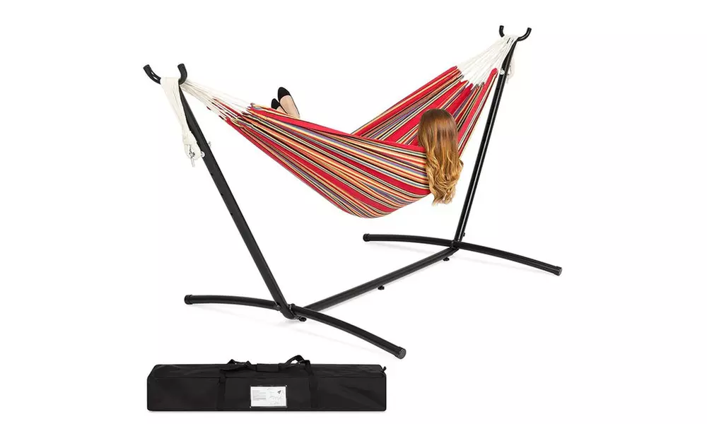 Double XL Cotton Hammock with 9.5' Stand - Primary Image