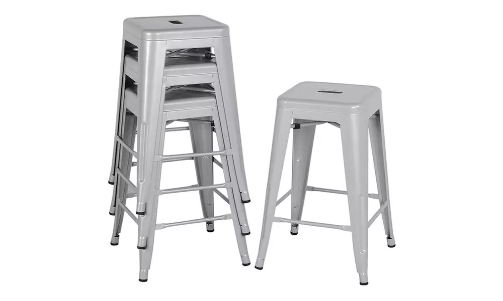 24'' Metal Bar Stools Counter Height Barstools Set of 4 High Backless Industrial - Primary Image