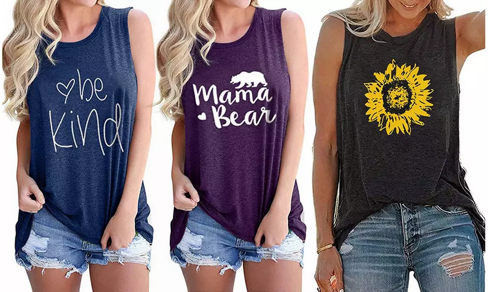 Women Camper Faith Mama Bear Graphic Printed Tank Tops Sleeveless Blouse Shirts - Primary Image