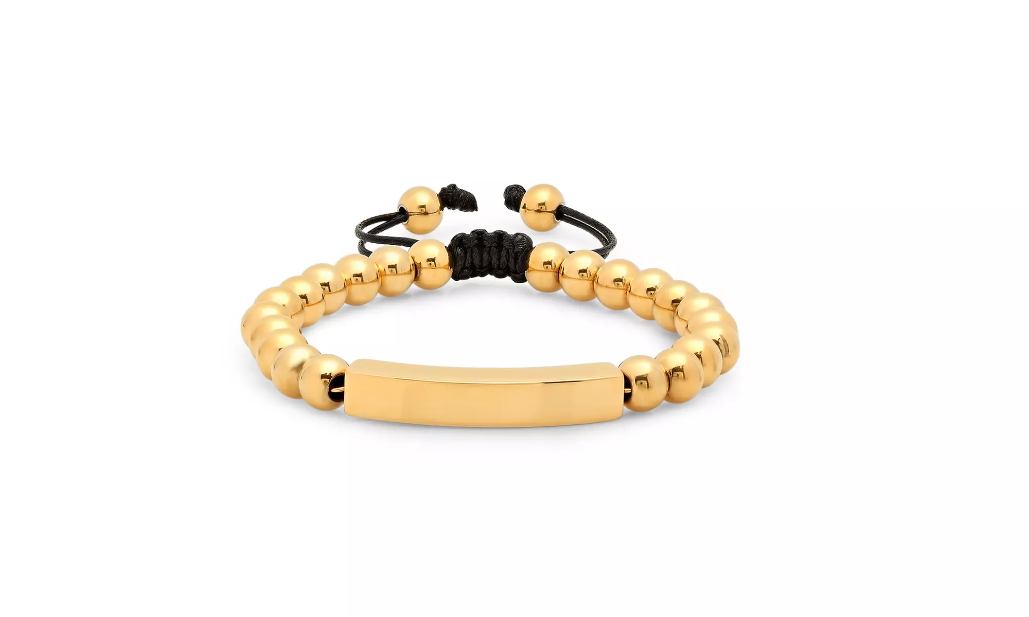 Men's Stainless Steel Drawstring Beaded ID Bracelet 