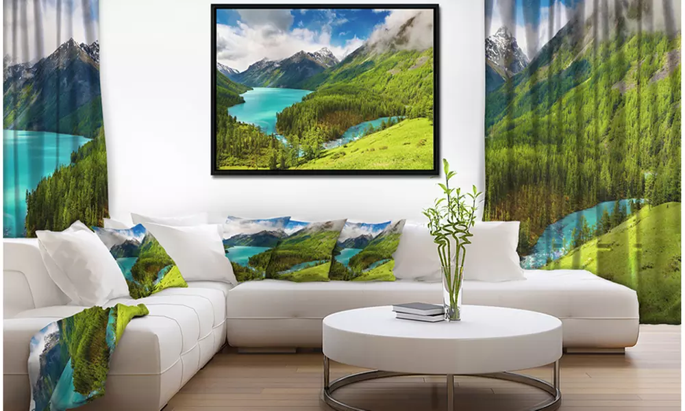 Lake amidst Lush Greenery - Photography Framed Canvas Art Print - Primary Image