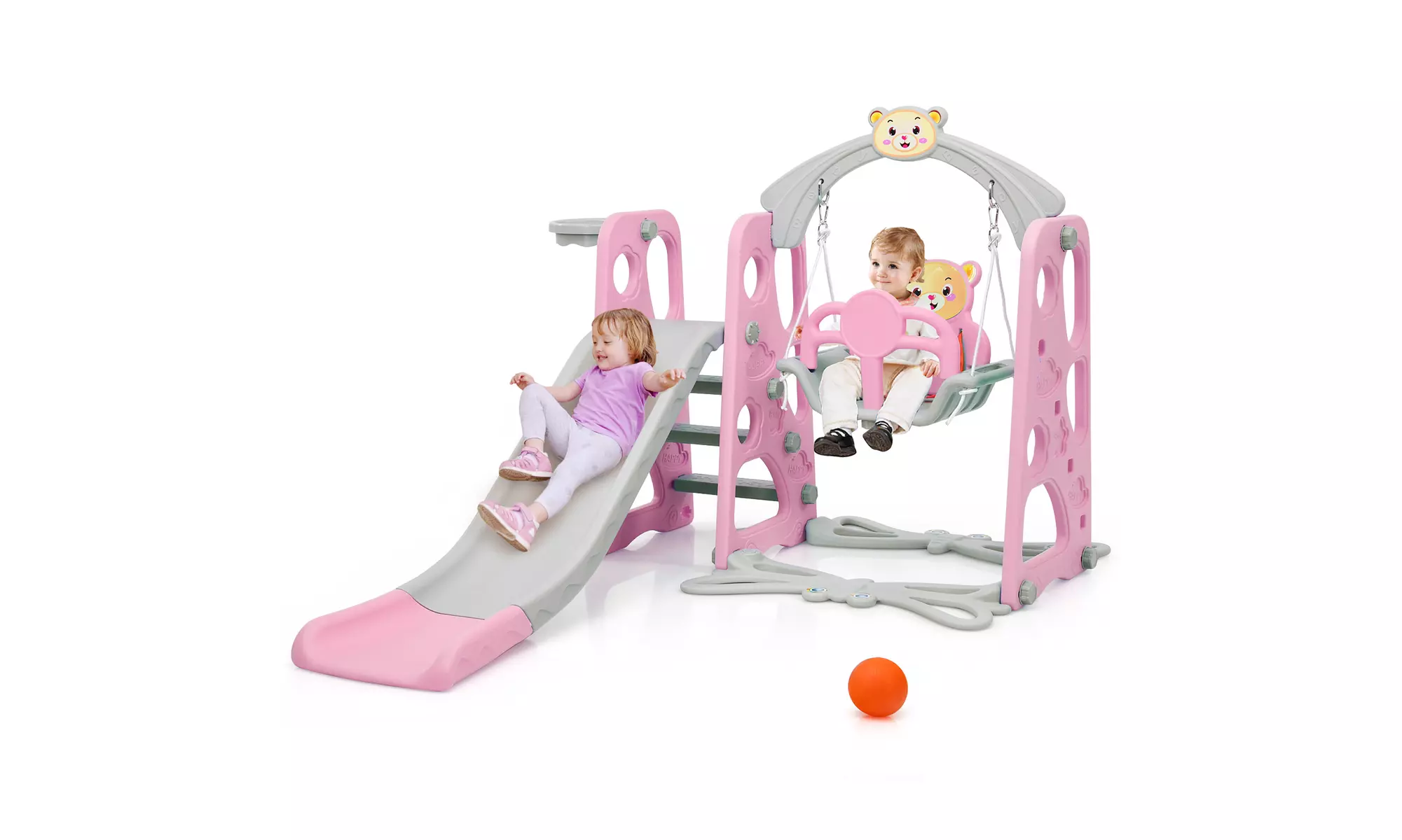 Costway 4-in-1 Toddler Climber and Swing Set Slide Playset Pink - Primary Image