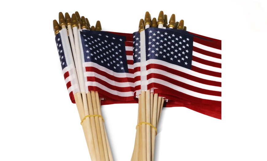 Anley LOT Of 50 USA 4x6 In Wooden Stick Flag Handheld American Flag (50 ...