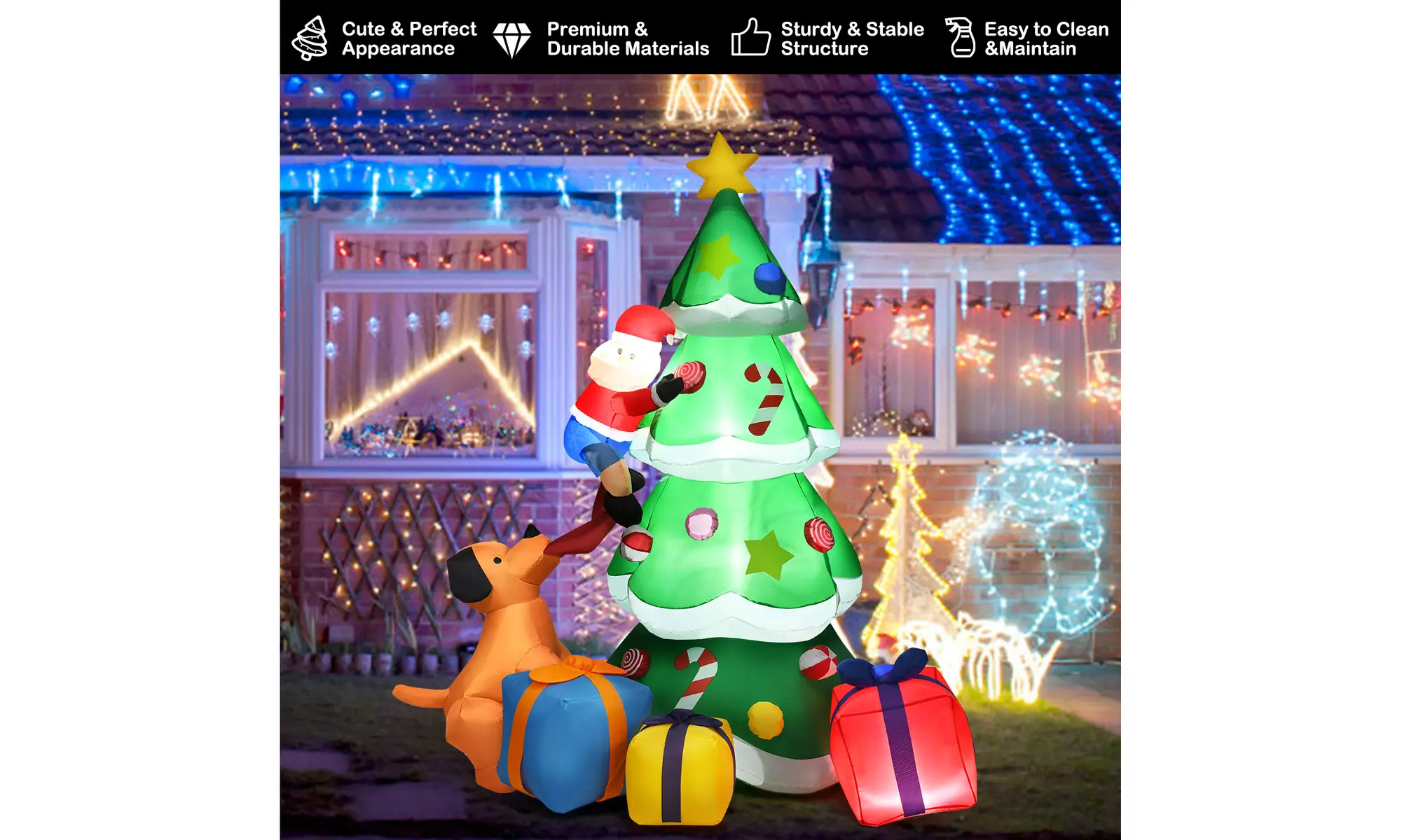 Costway 7 FT Inflatable Christmas Tree Santa Decor w/LED Lights Yard Decoration