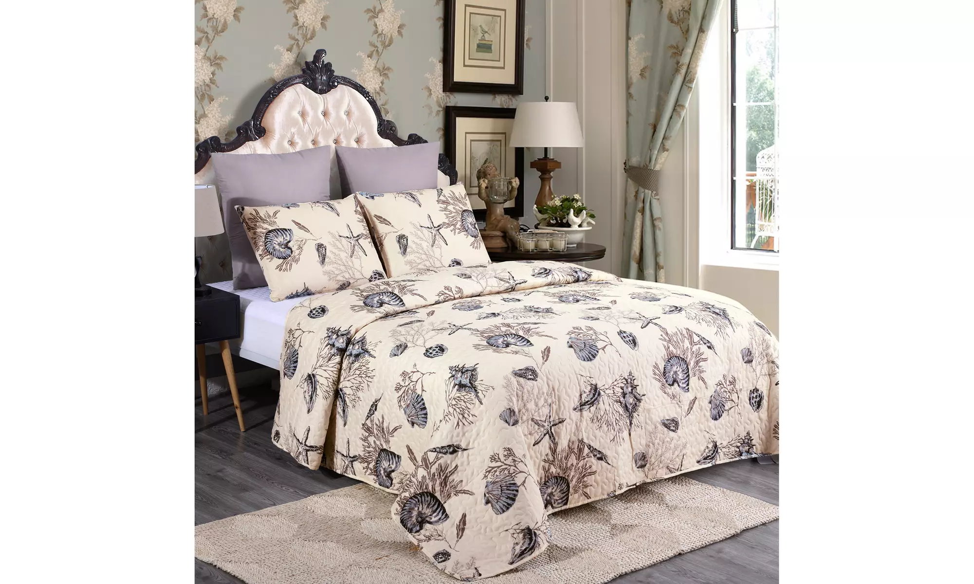 JML 3-Piece Reversible Quilt Set,Home Collection Printed Bedspread With 2 Shams