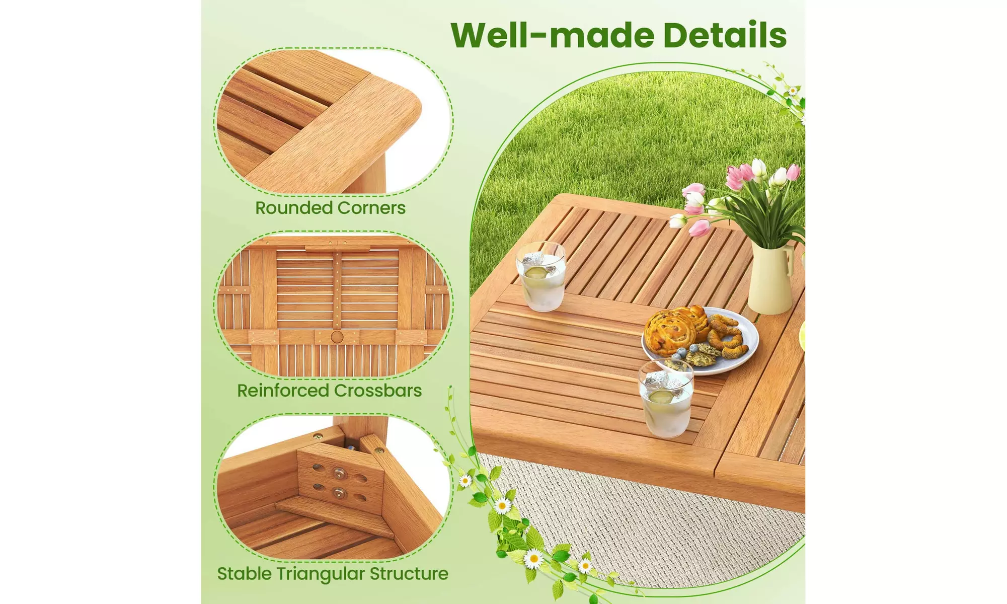 Costway 6/8-Person Outdoor Acacia Wood Dining Table with 1.96" Umbrella Hole