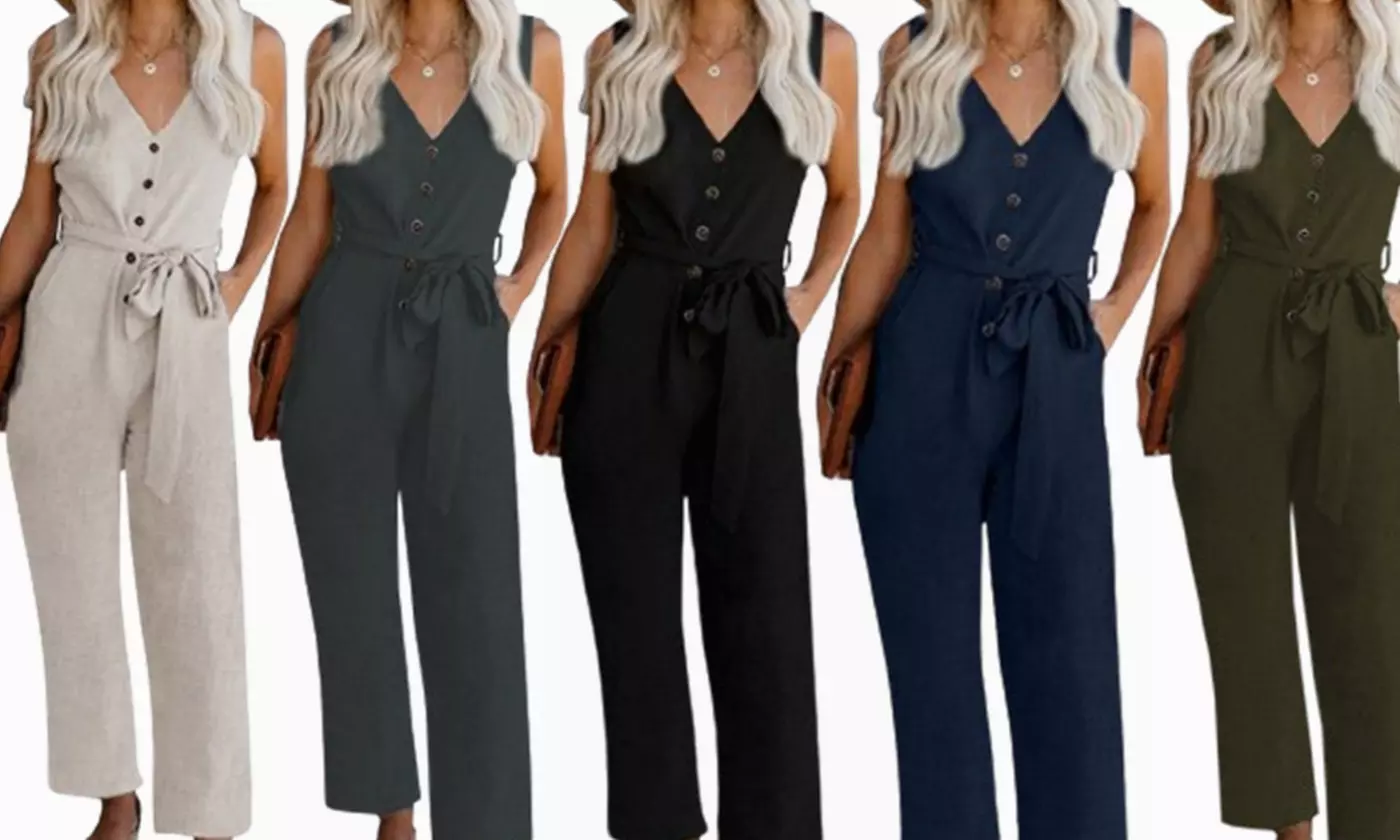 Women's Button Down Sleeveless Jumpsuit