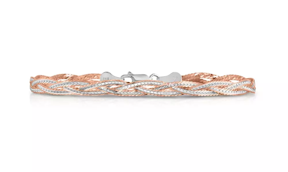 Italian Sterling Silver 2tone Diamond Cut Braided Bracelet