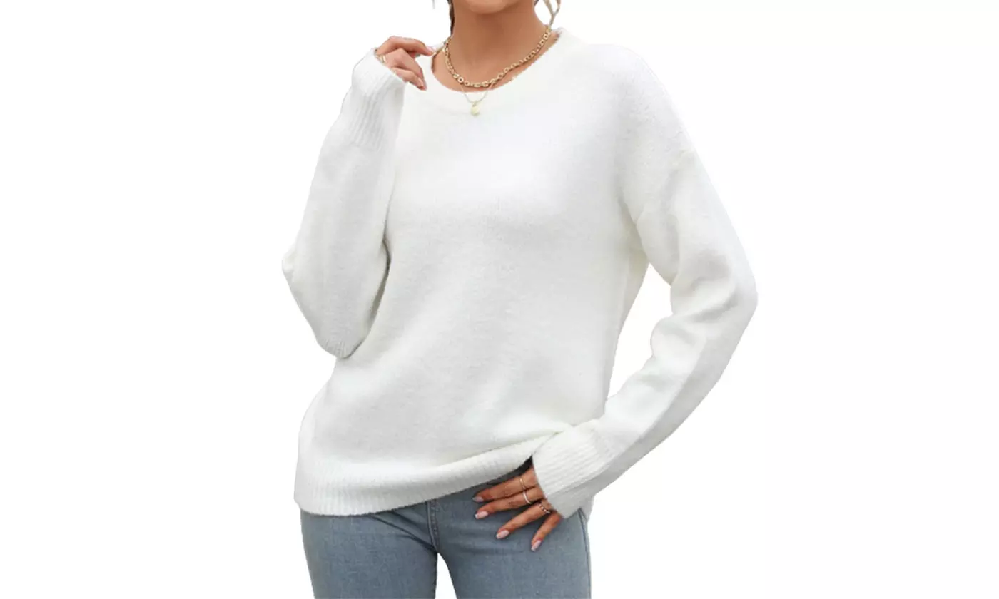 Bohuma Women's Solid Long Sleeve Pullover Sweaters Casual Fall Tunic Sweaters