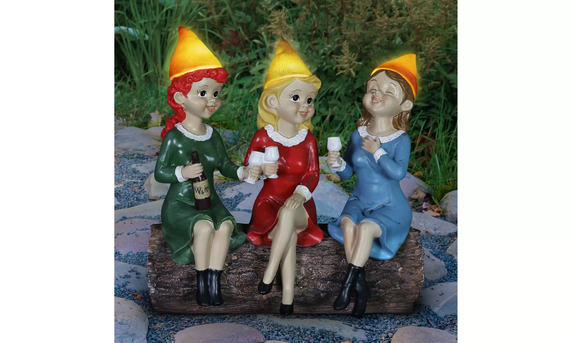 Exhart Solar Good Time Gals Drinking Wine Gnomes, 5 by 9 Inches - Primary Image