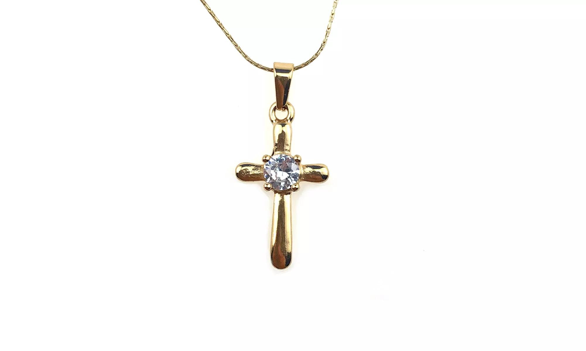 18K Yellow Gold Created Diamond Cross Stud Necklace Plated by Paris Jewelry - Primary Image