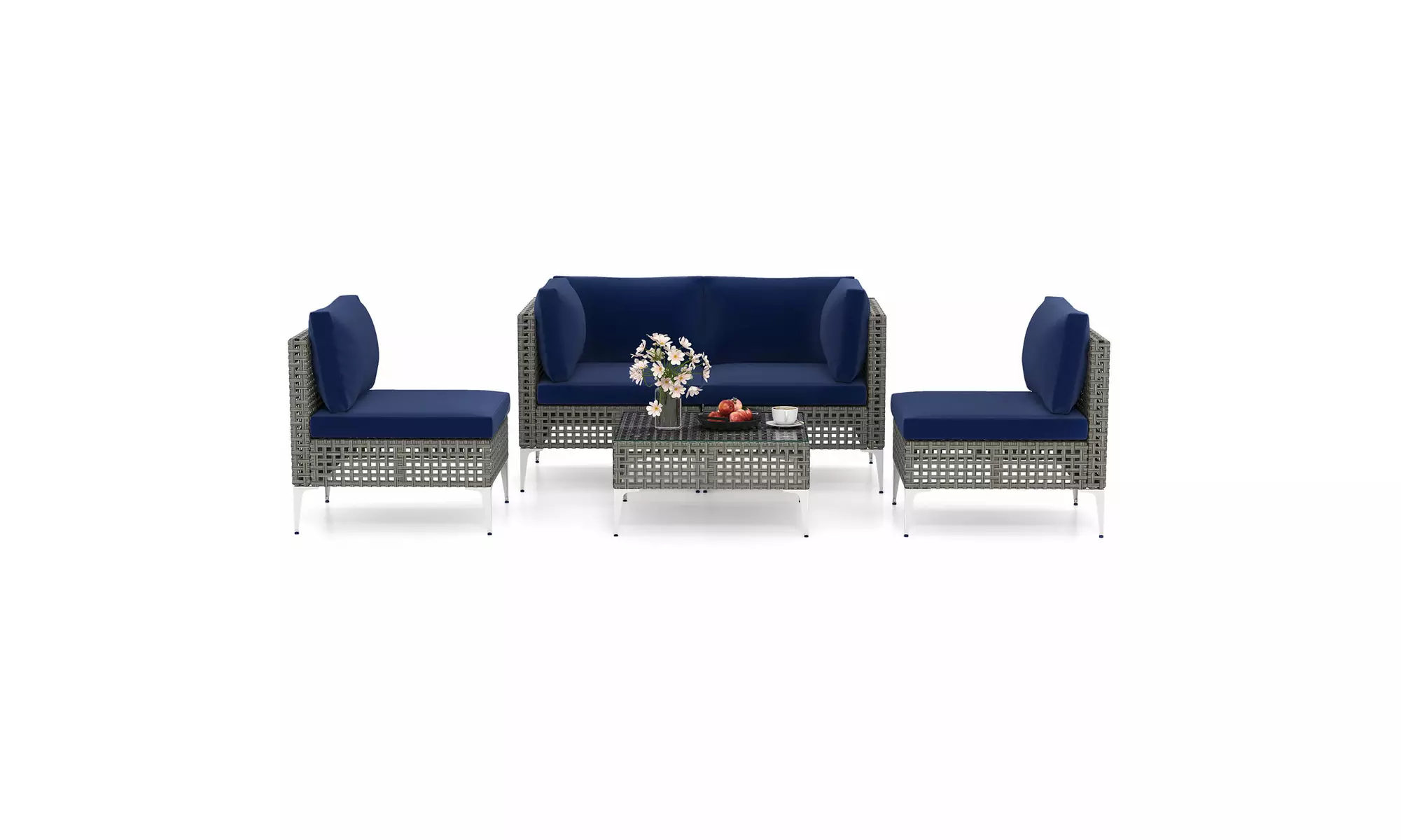 Costway Outdoor Furniture Set with Seat & Back Cushions Coffee Table