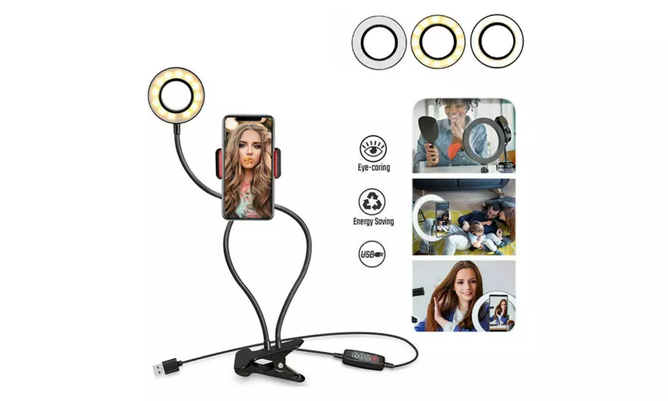 LED Ring Light Stand with Stand Phone Holder For Video Live Stream Selfie Makeup - Second Medium