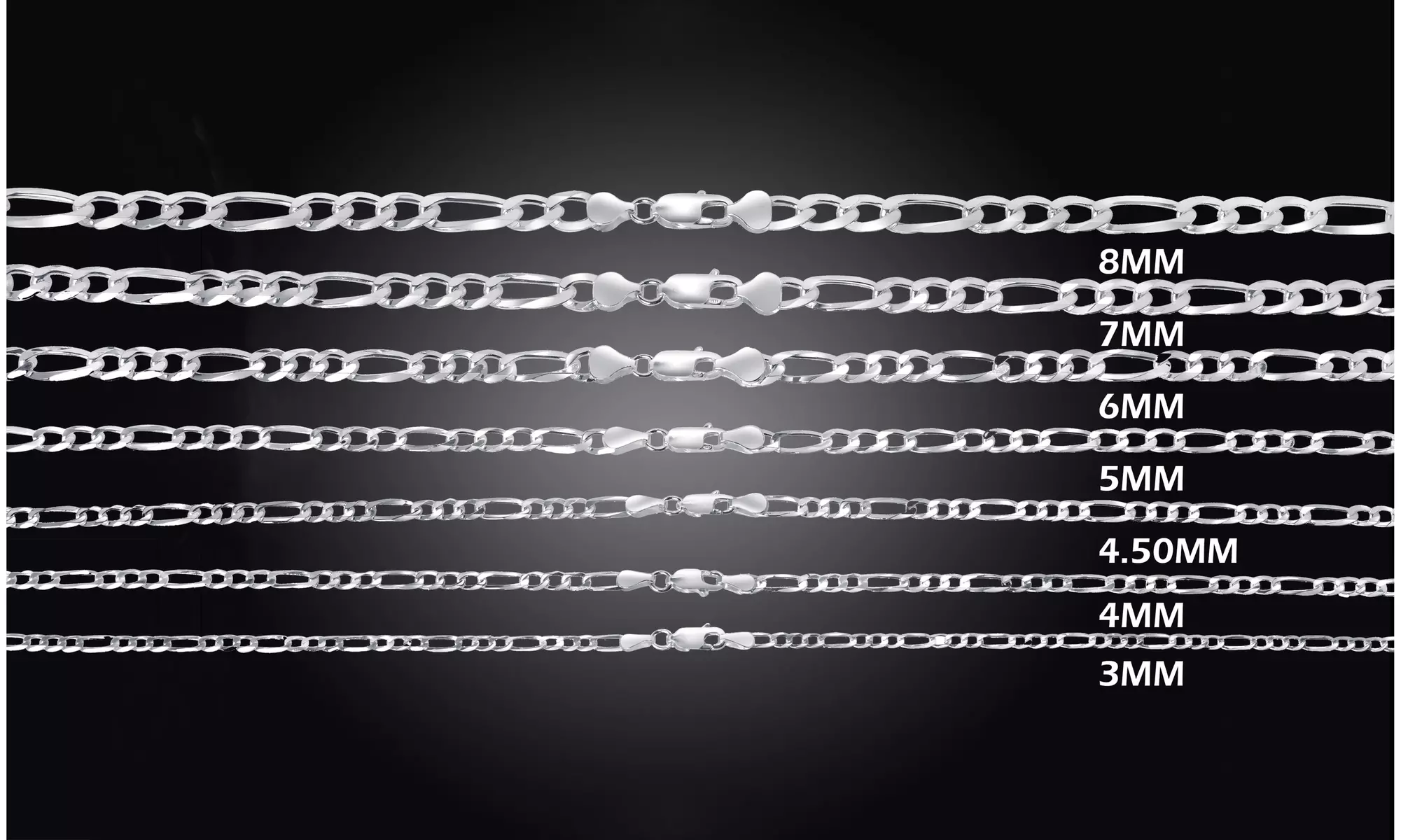 Men's 7.50MM Figaro Chains in Solid Sterling Silver  - Primary Image
