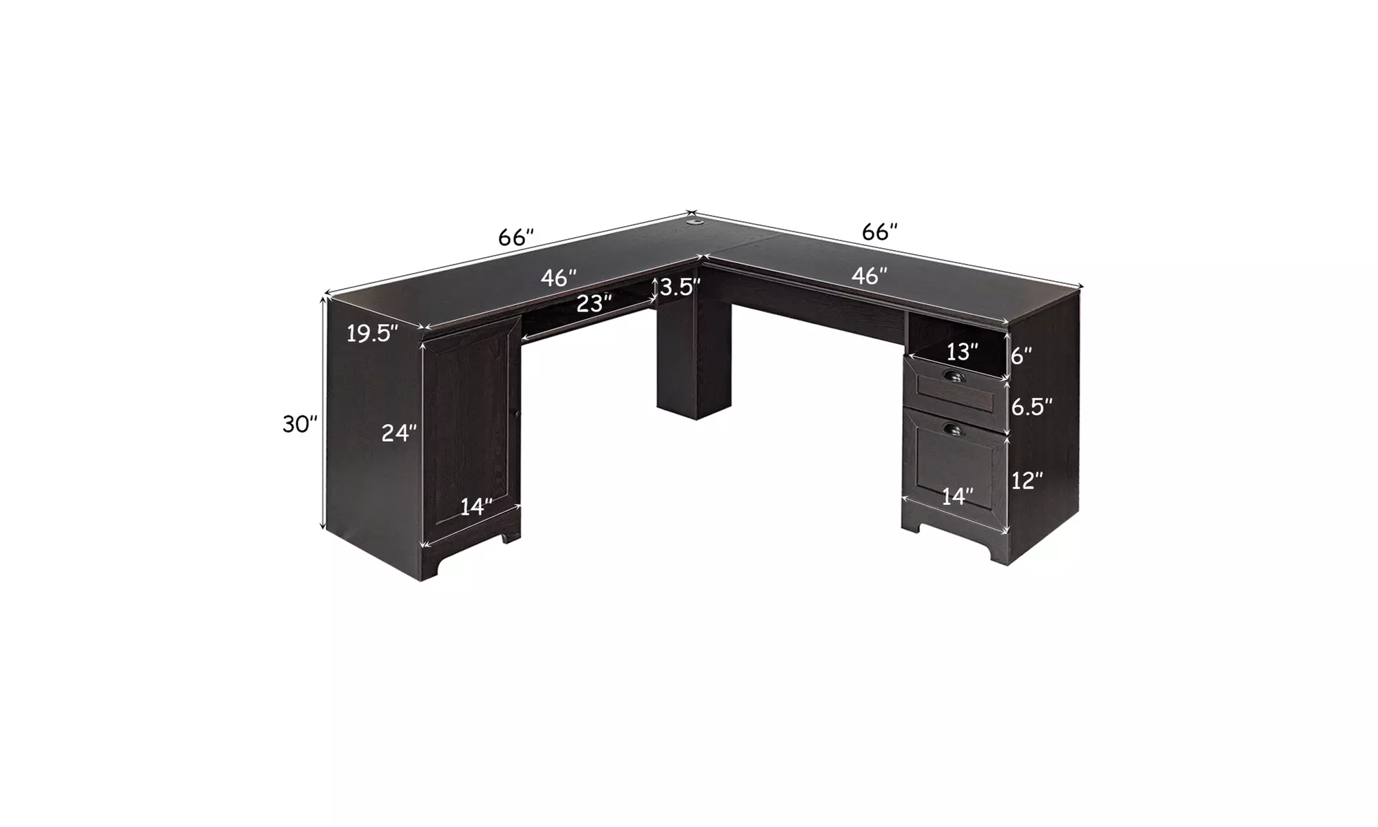 L-Shaped Corner Computer Desk Writing Table Study Workstation w/ Drawers Storage