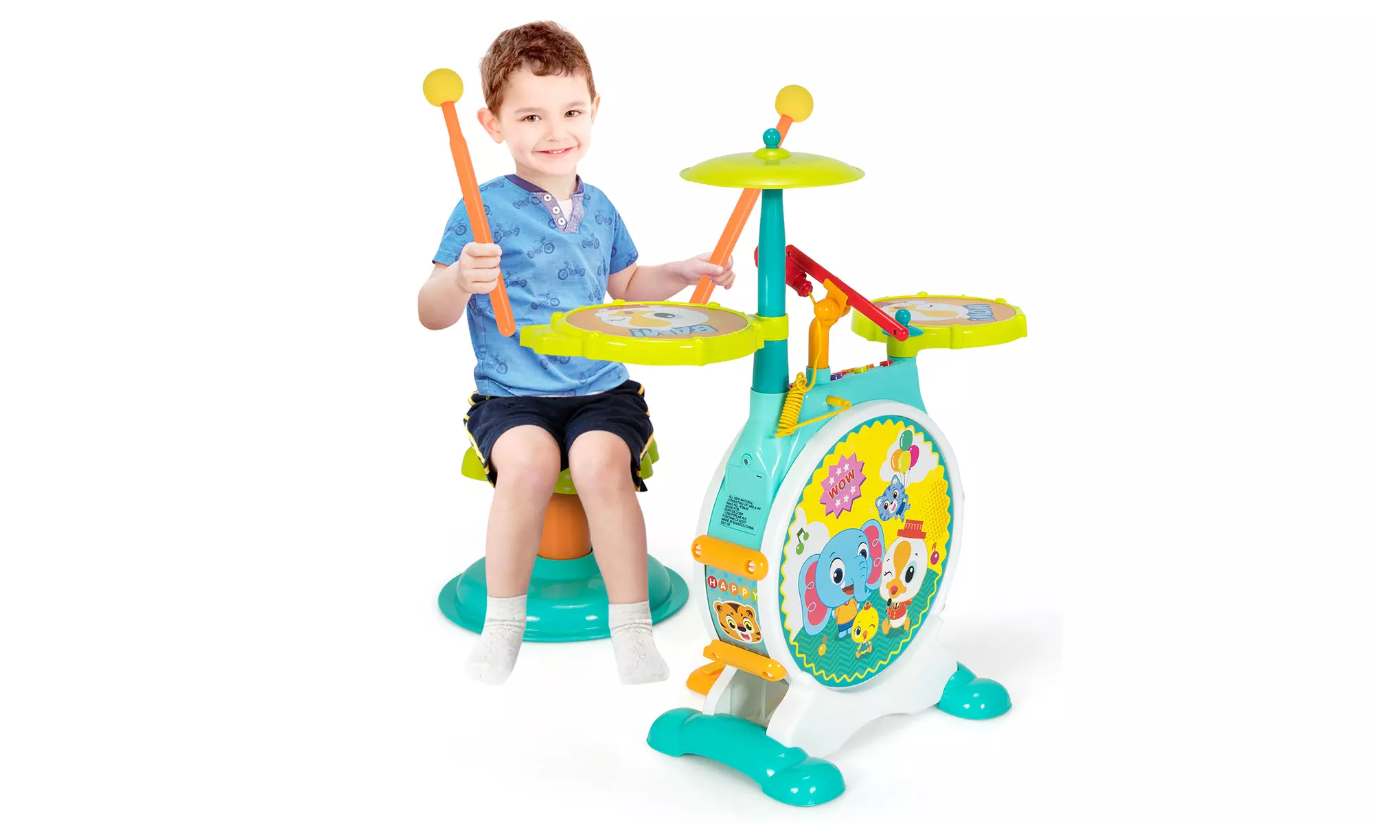 Costway 3-Piece Electric Kids Drum Set Musical Toy Gift w/Microphone Stool Pedal