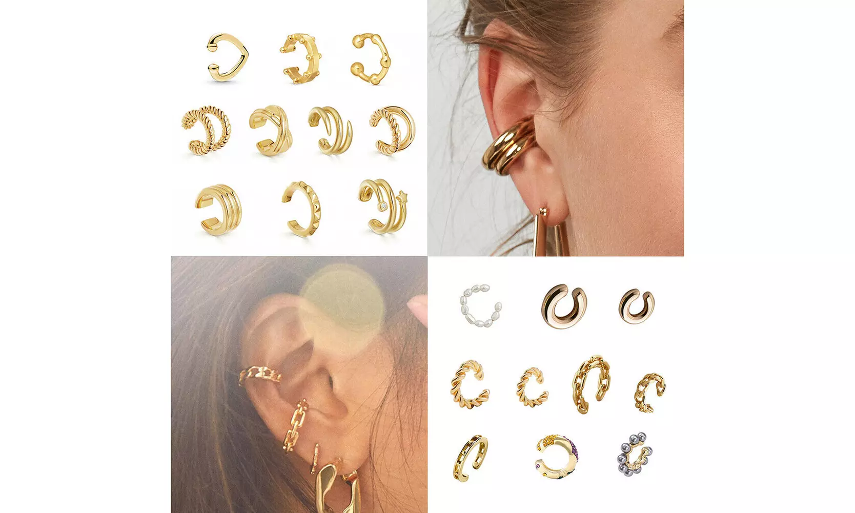 US 10-20 Pack Helix Non Piercing Gold Earrings Cuff Clip on Cartilage Earrings - Primary Image
