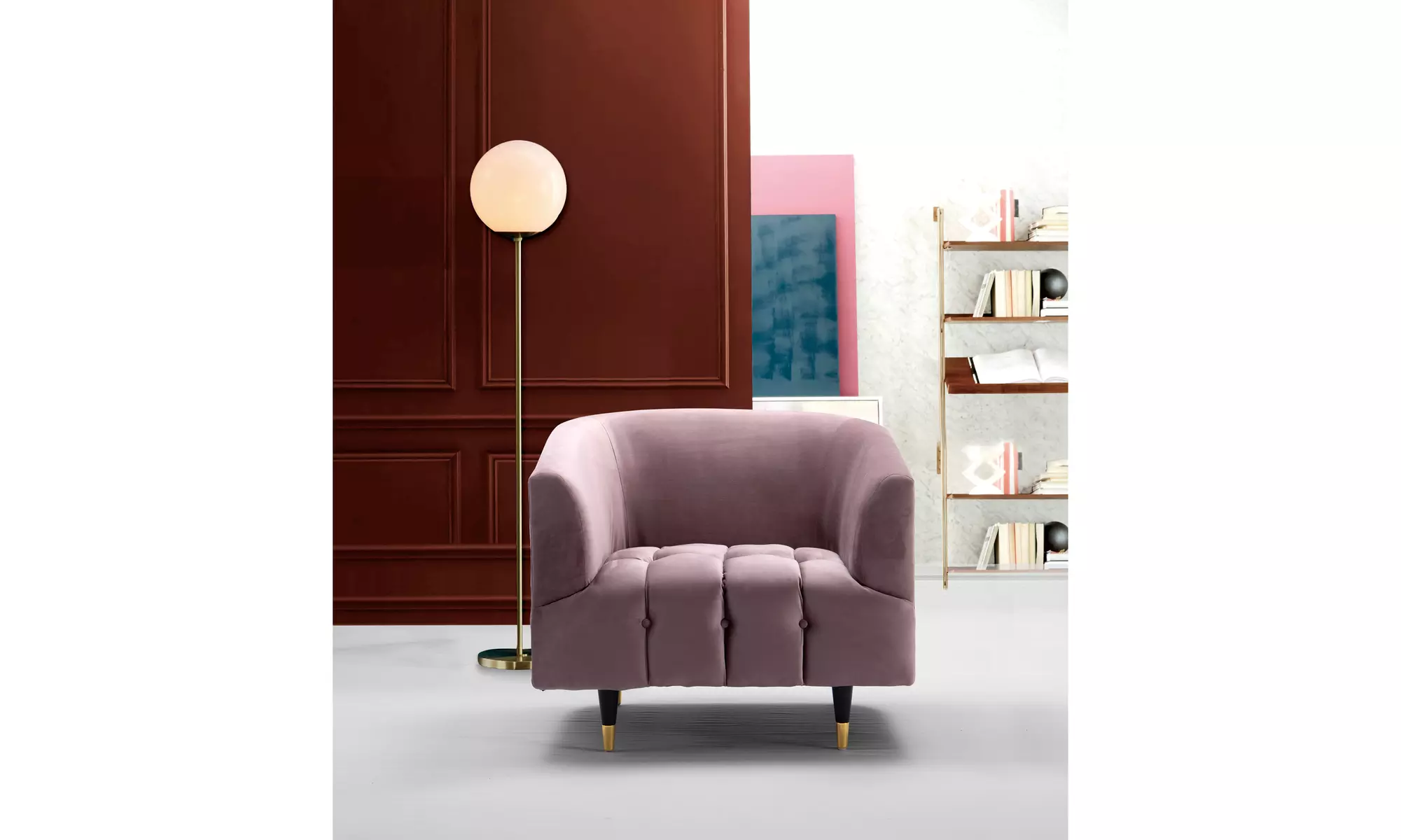 Clara Club Chair Velvet Channel-Quilted Button Tufted Cushion Shelter  - Second Medium