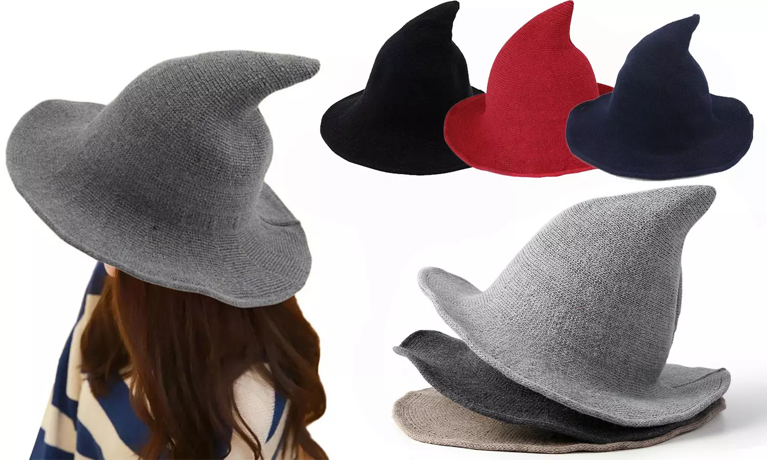 Womens Witch Hat Knitted Wool Cap Halloween Party - Primary Image