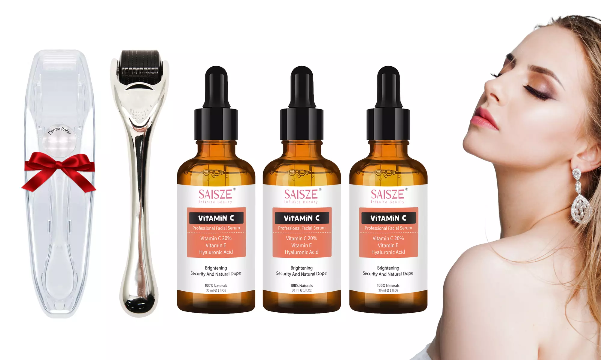 3 Vitamin C Serum with 540 Titanium Micro Needle Derma Roller Facial Skin Care - Primary Image