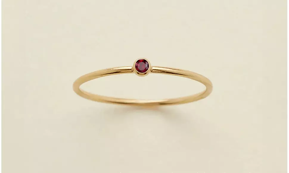 14K Gold Plated Stainless Steel Dainty Birthstone Stacking Ring, 2mm Stone