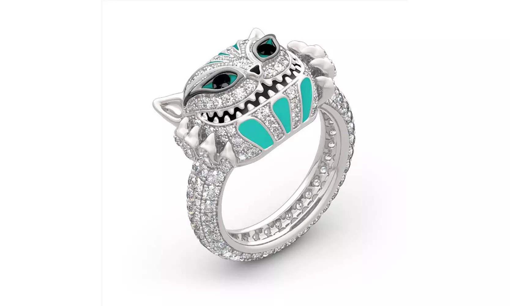Simple Silver Blue Color Monster Skull Drop Oil Zircon Ring for Women Girl Party - Primary Image