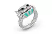 Simple Silver Blue Color Monster Skull Drop Oil Zircon Ring for Women Girl Party - Second Medium