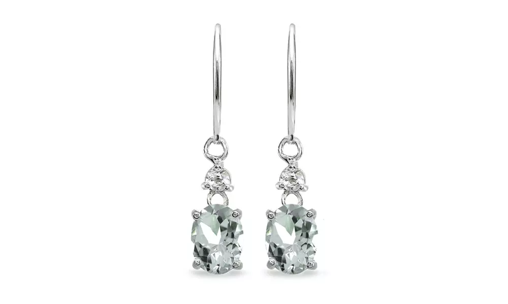 8x6mm Oval Light Aquamarine & White Topaz 925 Silver Dangle Leverback Earrings - Primary Image