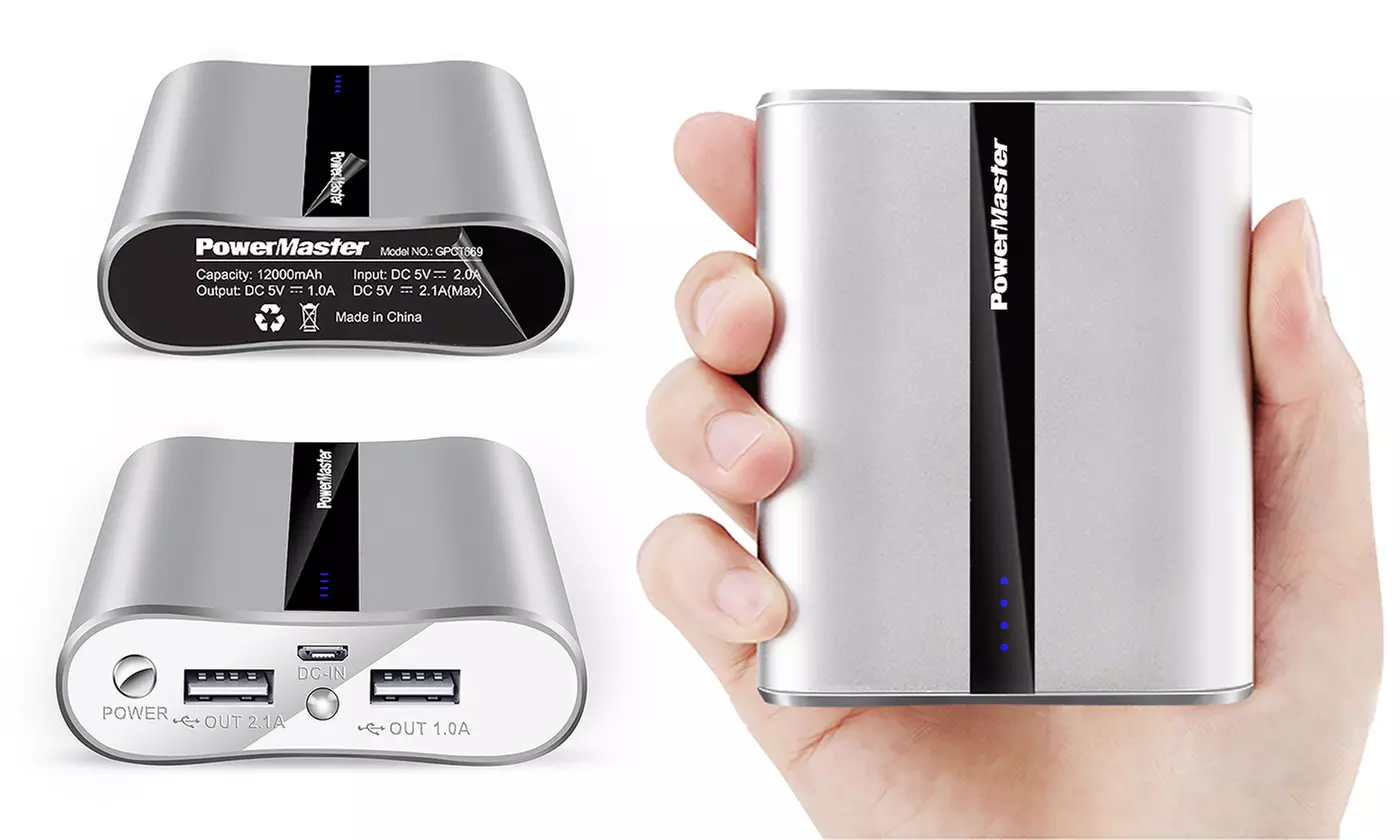 PowerMaster 12,000mAh LED Dual-USB Power Bank