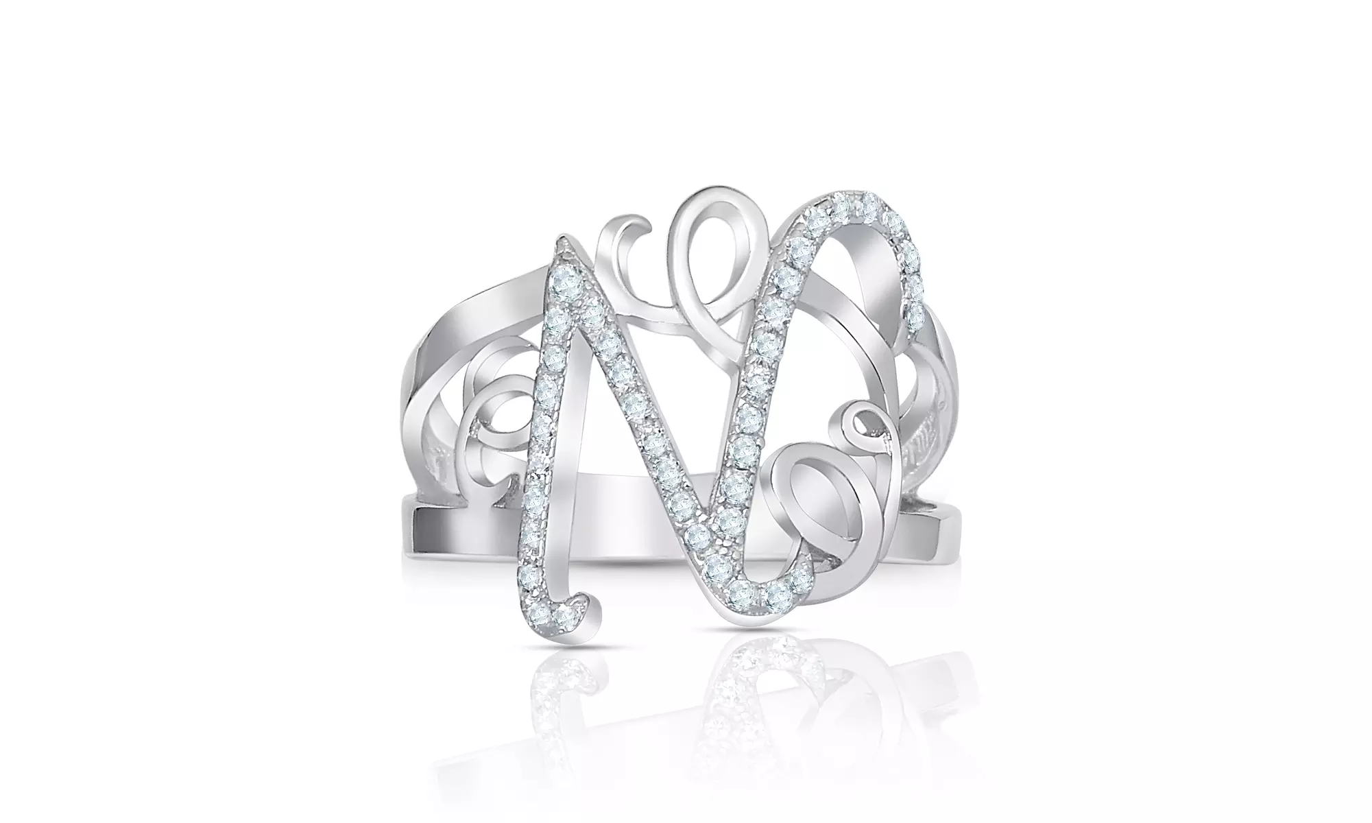 Crystal Monogram Ring in Sterling Silver