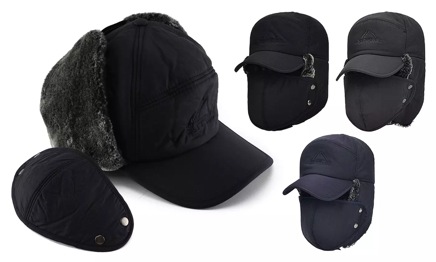 Men Winter Snow Ski Hat Trooper Aviator Bomber Earflap Mask Hood Cap - Primary Image